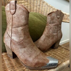 Tan Heeled Boots with Silver Accents